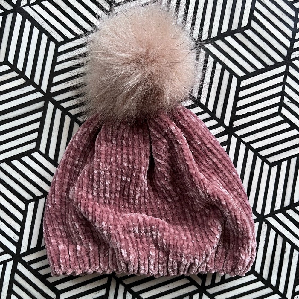 Pink Knit Beanie with Pom Pom